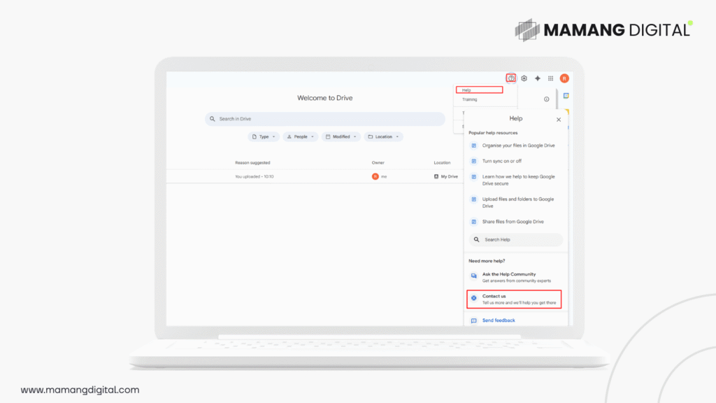 Cara Memulihkan File Terhapus di Google Drive | menu bantuan google drive untuk pemulihan file