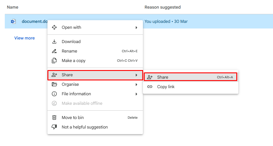 setting menu google drive privacy files