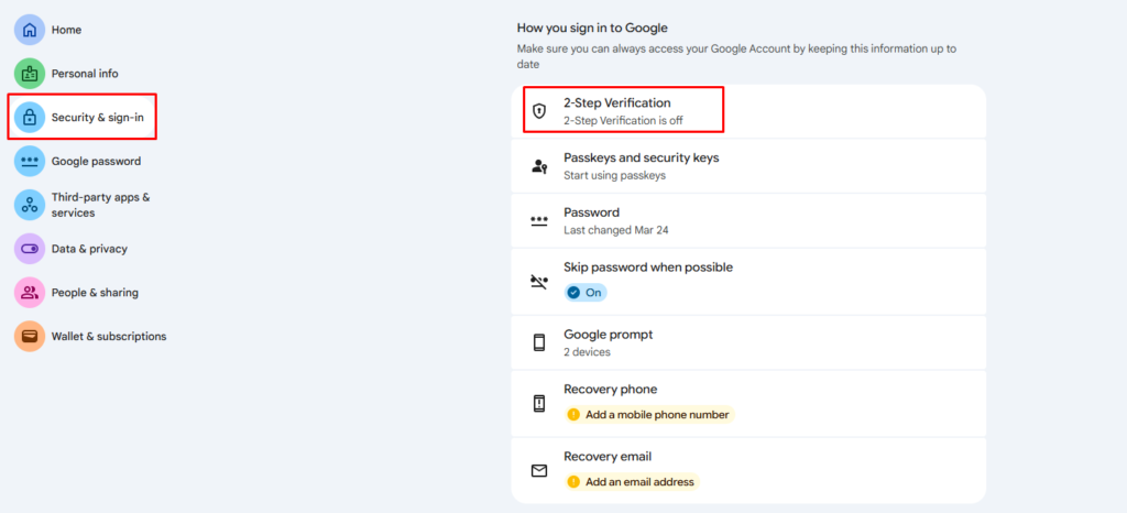 Mengaktifkan verifikasi 2 langkah (2FA) di YouTube/Google