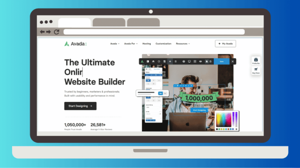 Avada WordPress theme layout builder with prebuilt website demo selection