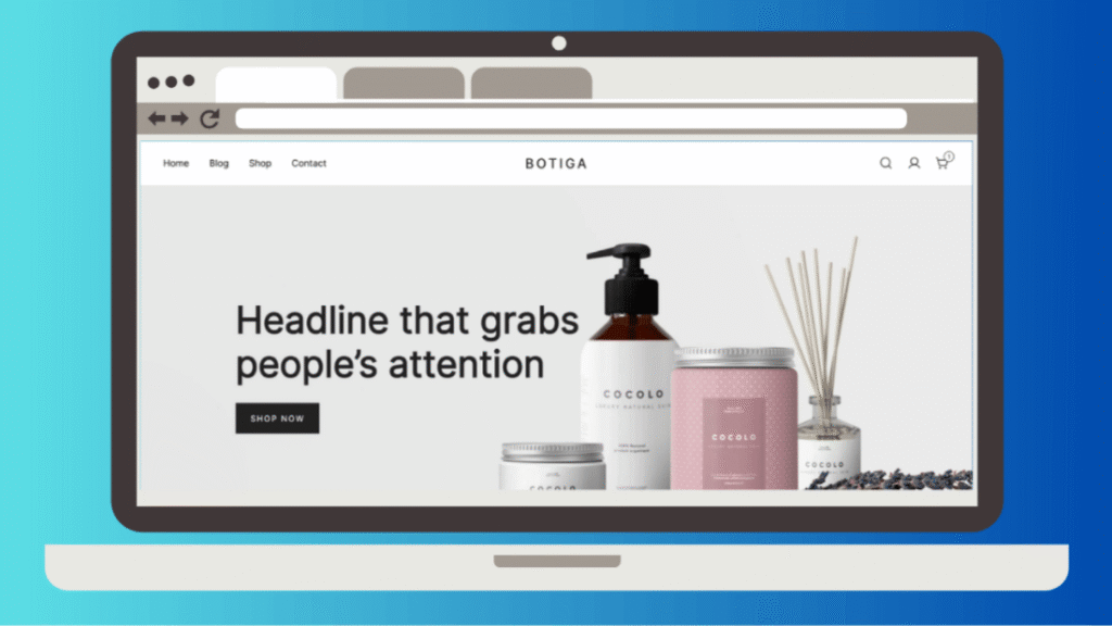 Botiga WooCommerce theme shop homepage with persistent header cart and product grid
