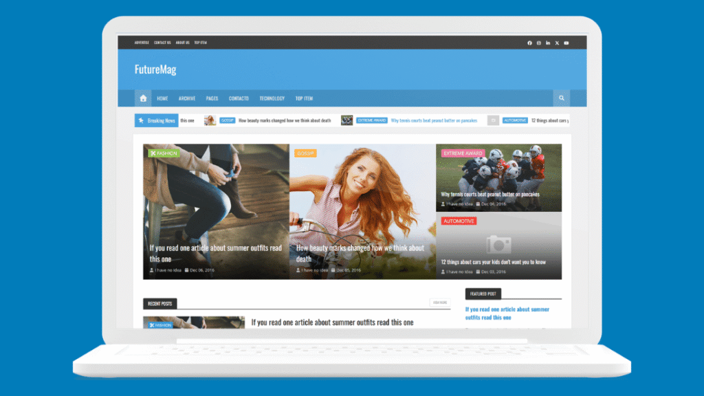FutureMag free newspaper Blogger template with news ticker and category sections