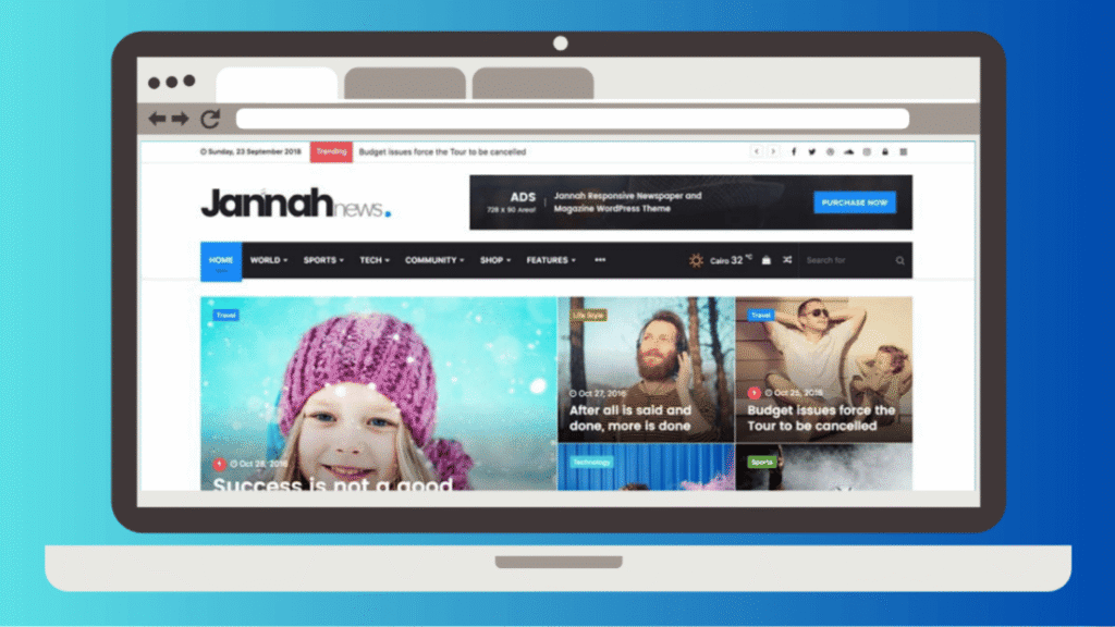 Jannah WordPress magazine theme homepage built with block based news layouts