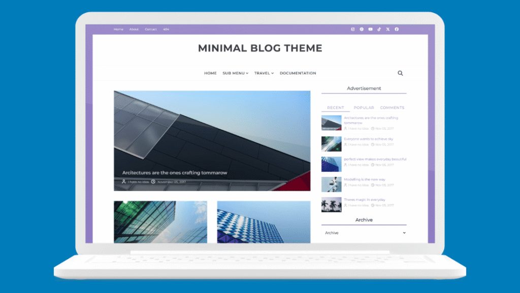 Minimal free Blogger template for lifestyle blogs with wide whitespace and clean typography