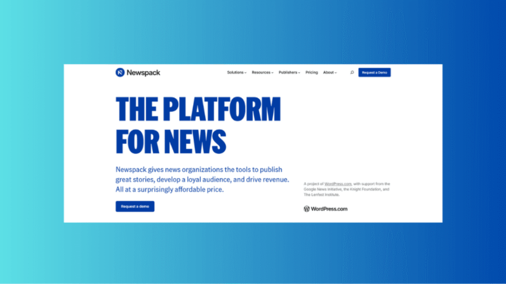 Newspack WordPress theme news homepage with donation and newsletter blocks