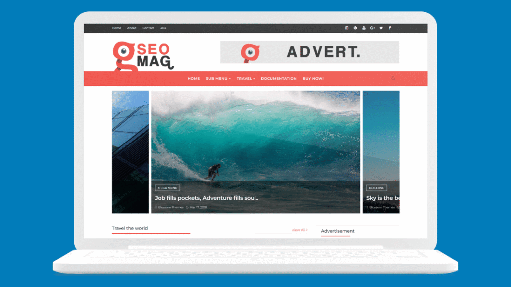 SEO Mag free Blogger template with carousel slider, mega menu and sticky sidebar