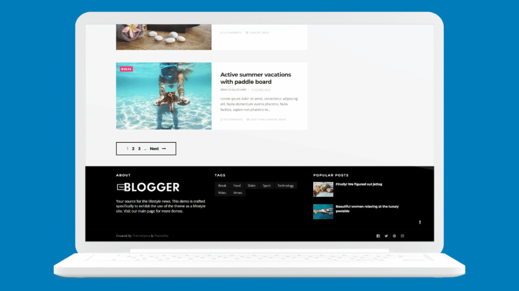TheBlogger free Blogger template homepage with category navigation and ad placements