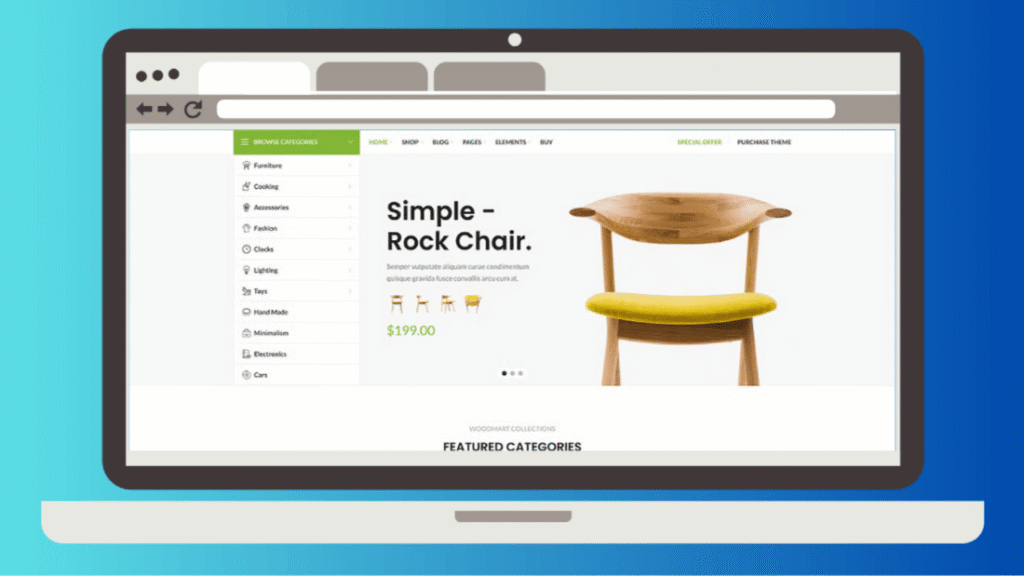 WoodMart WooCommerce theme category page with color swatches and product filters