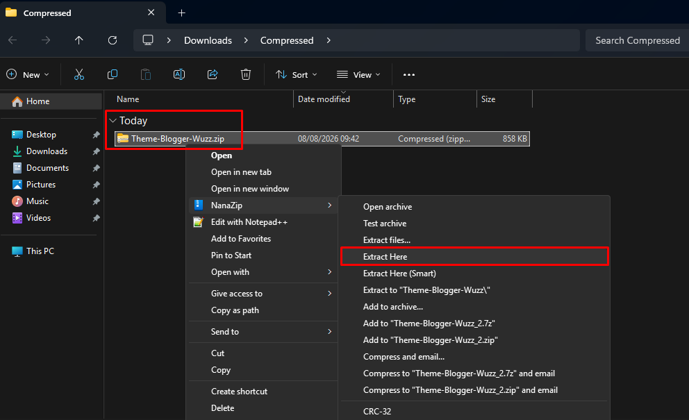 Extracted template folder showing the XML file alongside a readme and licence file