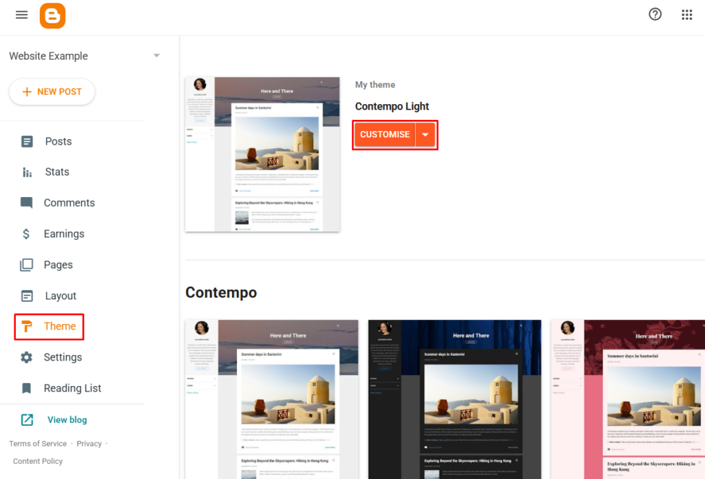 Blogger Theme page